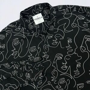 YoungLA Shirt Men's 2XL Black YLA Abstract Face Button Up Long Sleeve Disco